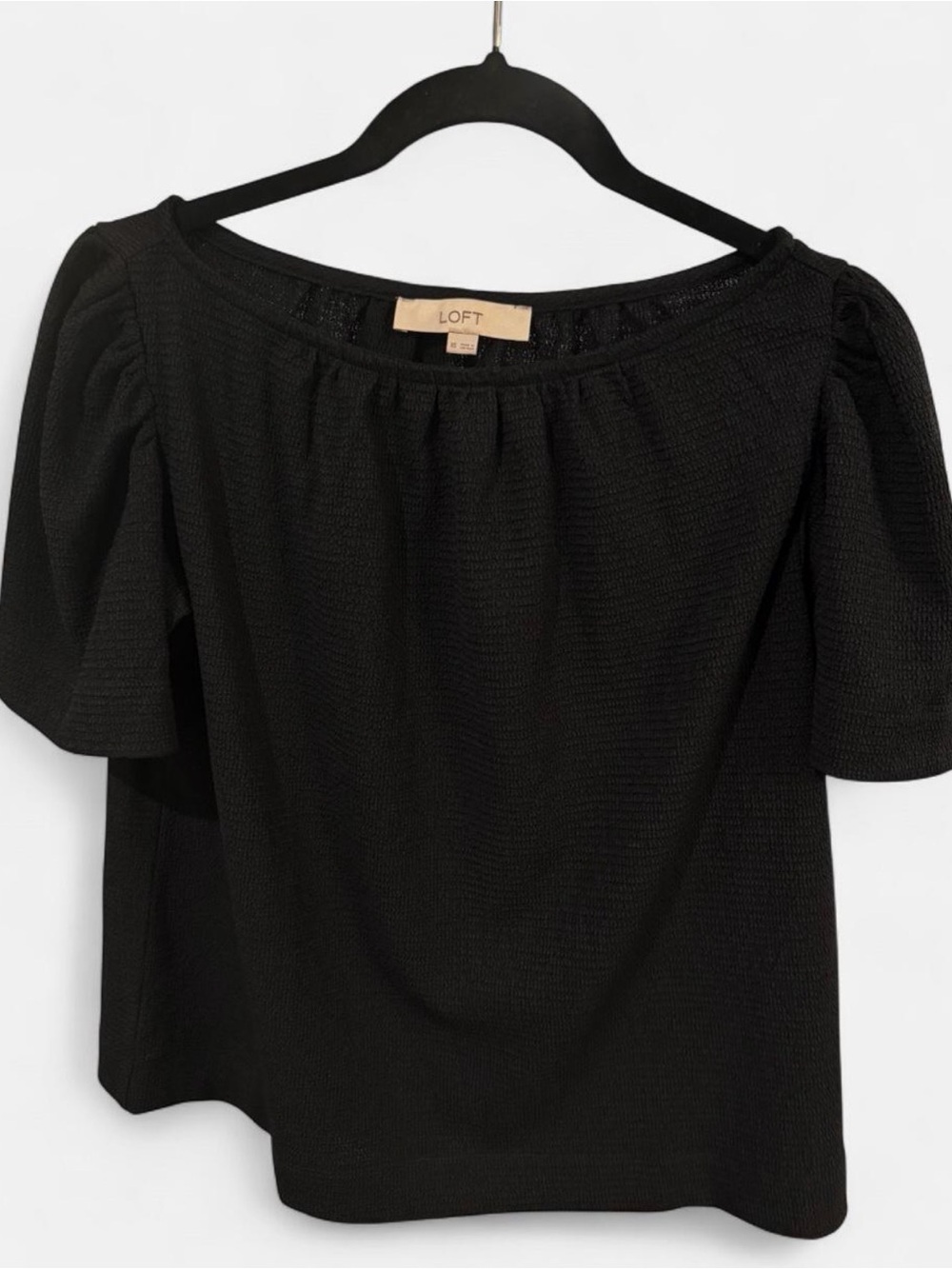 LOFT- Black Flutter Short Sleeve Blouse (NWOT)